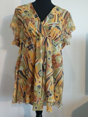 Boho Floral V-Neck Tunic in Mustard Multi